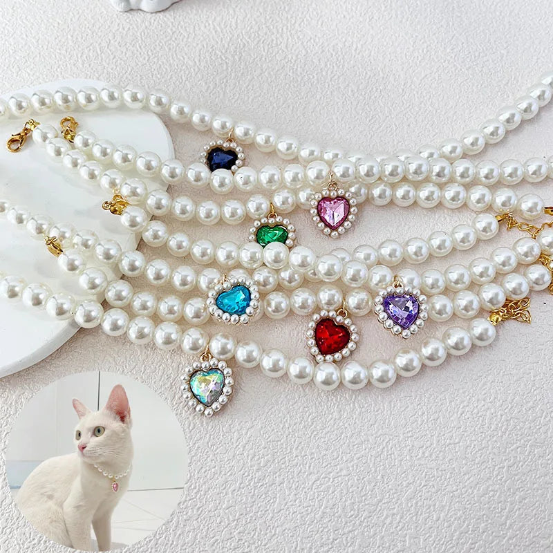 Adjustable Pet Pearl Necklace Accessories for Cats Gotas Animals Fashion Rhinestones Sphynx Cat Collar Kitten Dog collier Chat