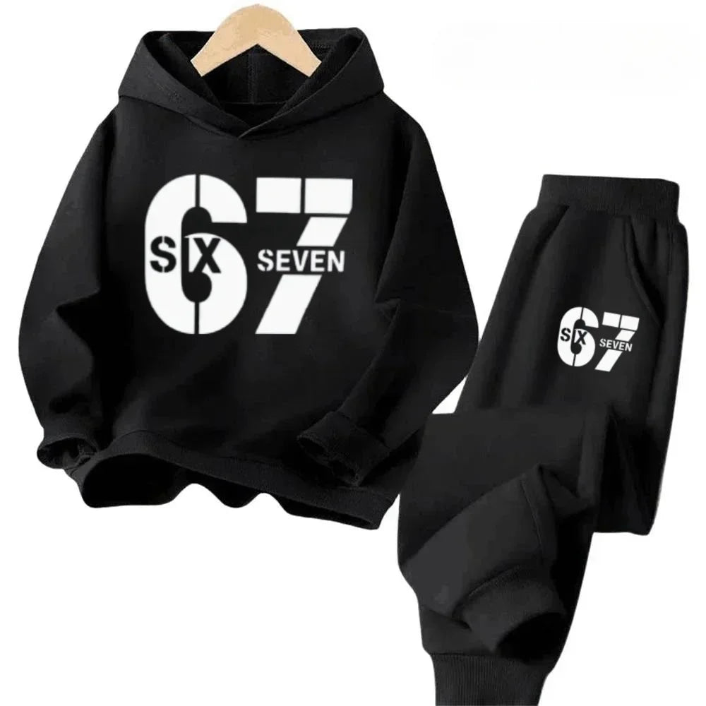 67 Chic Children's Hoodies Set 4-13Y Korean Streetwear Block Tracksuit Fashion Comfortable Kids Sweatshirt 2 Pcs Sets Pant Suit