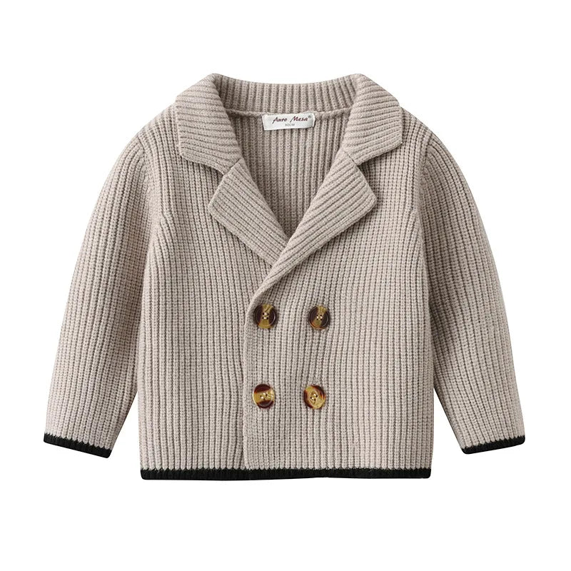 2025 Korean Breasted Sweater Jacket Children Vintage Knitted Cardigans Baby Cardigans Boys Winter Knit Sweaters Coat Kids Double