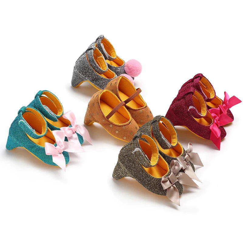 10CM/10.5CM Fashion Infant Newborn Baby Girl High Heels Shoes Princess Bow First Birthday Party Shoes Photo Props Shoes