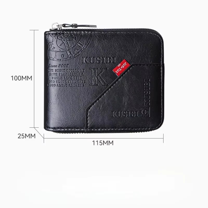 Men's Wallet Made of PU Wax Oil Skin Purse for Men Coin Purse Short Male Card Holder Wallets Zipper Around Money Coin Purse