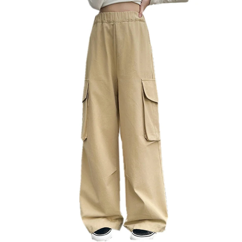 Children Cargo Pants for Girls 2025 Spring Casual Trousers Fashion Cotton Kids Pants Teenagers Sports Pants With Pocket 5-14Y