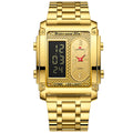Men Electronic Watch With 50mm Rectangular LED Display Gold Stainless Steel Timing Clock Suitable Business Leisure Watch for Men