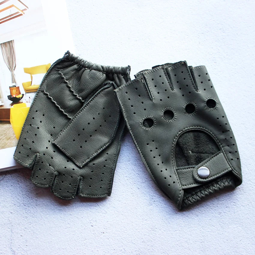 Men's Summer Driving Gloves Goat Leather Half Finger Thin Outdoor Sports Fashion Military Green Motorcycle Riding Outdoor Gear