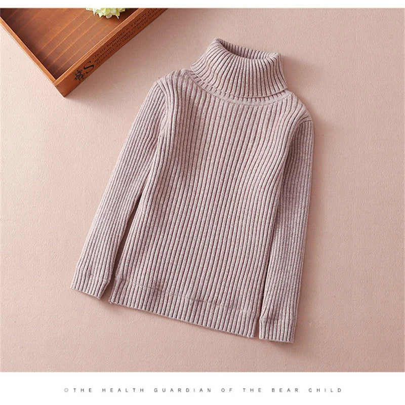 Knitted Bottoming Sweater Autumn Boys Girls Turtleneck Warm Knitwear Kids Casual Pullover Spring Children Clothes 2-12 Years