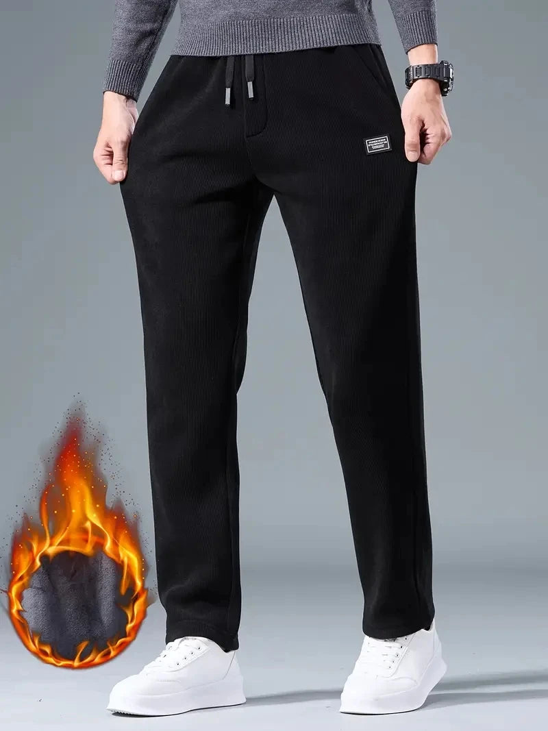 2025 Winter Corduroy Sweatpants Men Drawstring Fleece Lined Thick Warm Wide Leg Straight Casual Pants Male Loose Trousers