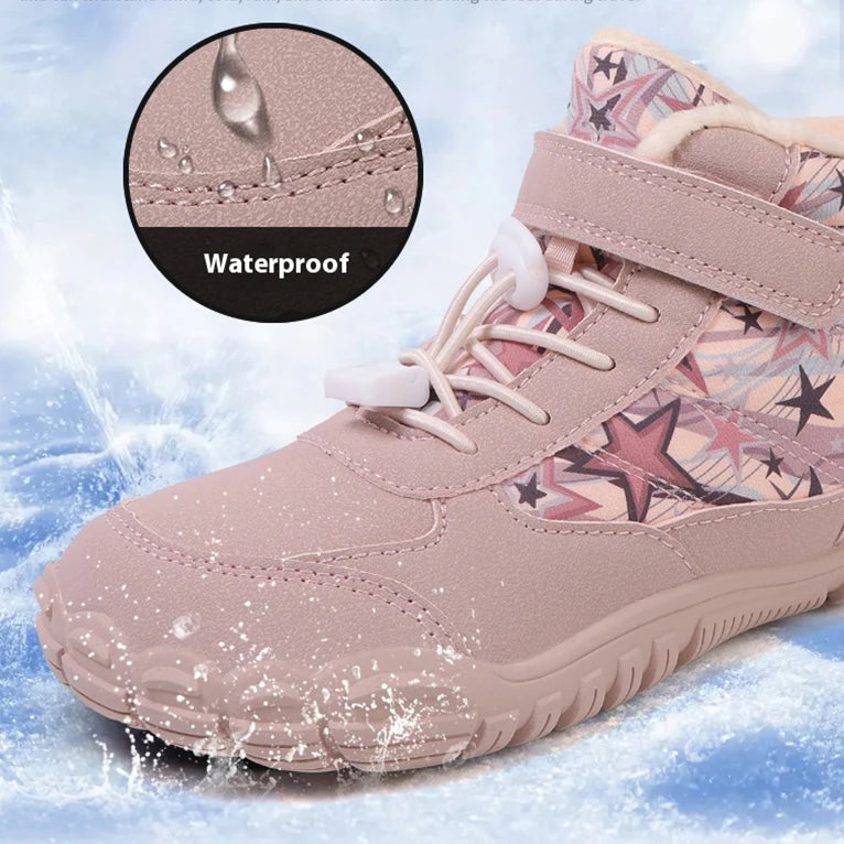 New Waterproof Kids Barefoot Snow Boots Wide Toe Winter Warm Fur Lined Shoes for Boys Girls Cold Weather Outdoor Snea
