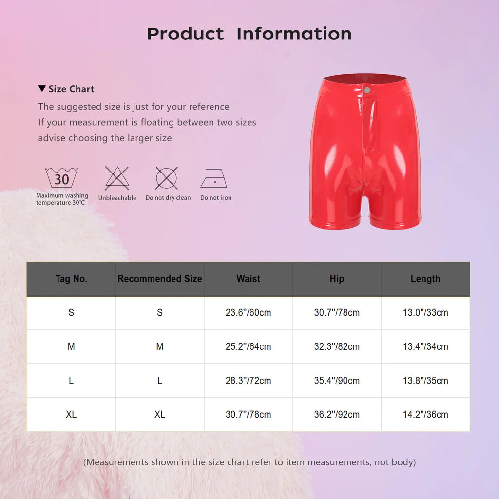 Womens PU Leather Latex Shorts High Waist Mini Shorts Shiny Hot Pants Holiday Party Rave Clothings Festival Bar Club Wear
