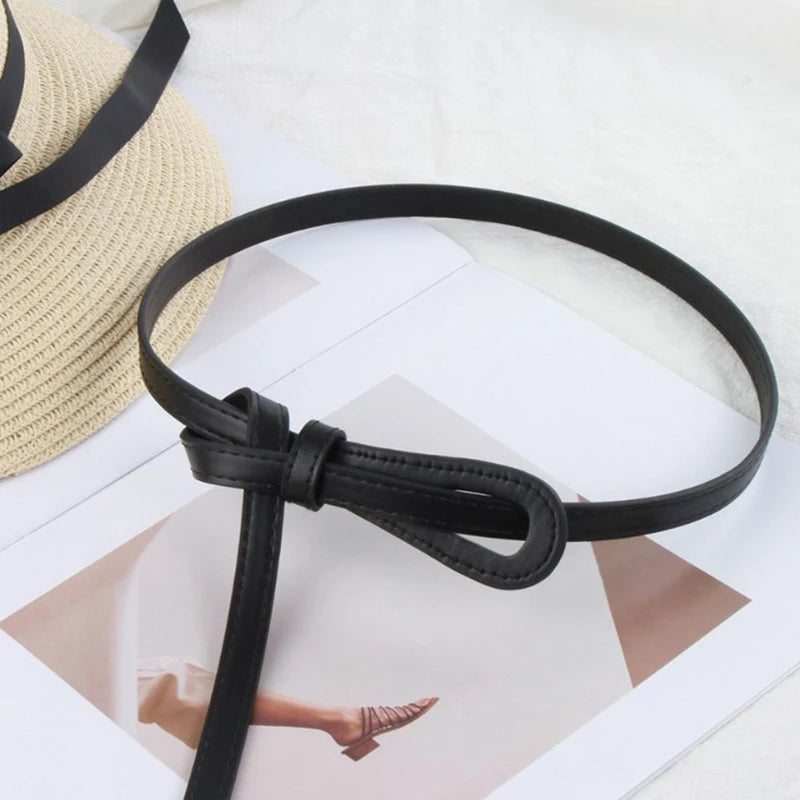Thin Knot Belts For Women Lady Fashion Waist Belt PU Straps Long Female Designer Dress Coat Accessories Waistband