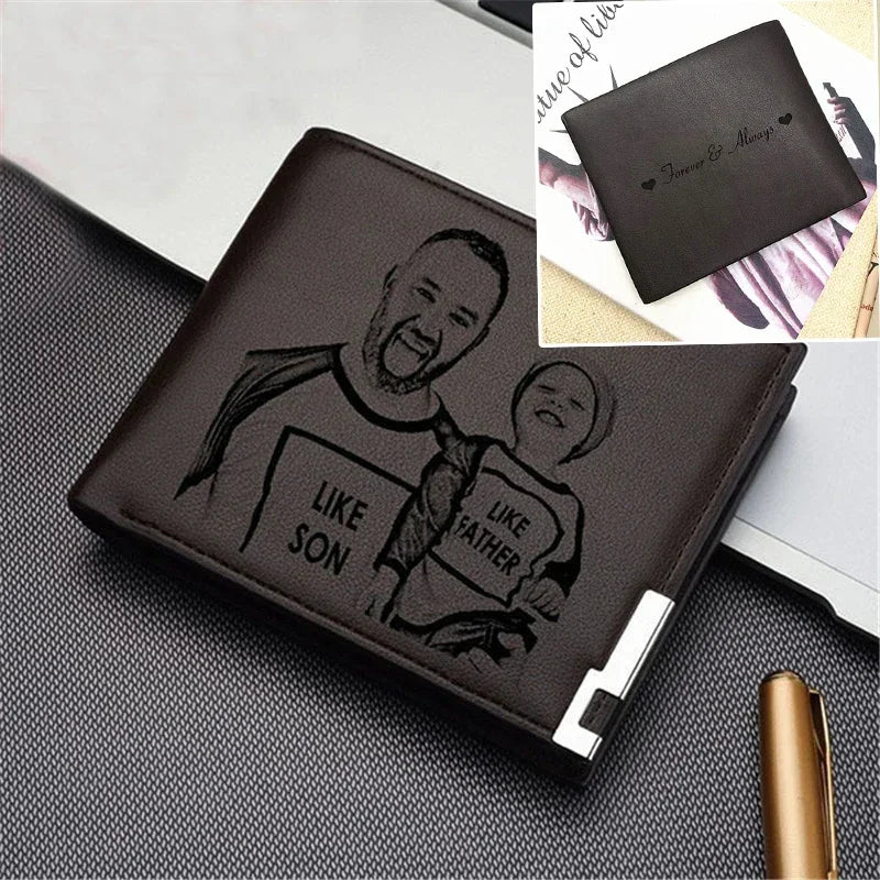 Men's Engraved Bifold Wallet - Custom Photo & Text Premium Leather - Father's Day Gift for Dad from Daughter, Personalized Gifts