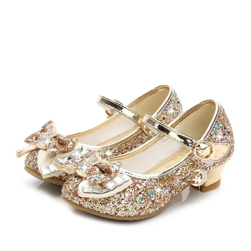 Children Princess Sandals Kids Girls Wedding Shoes High Heels Dress Shoes Bowtie Purple Pink Blue Silver Shoes For Girls