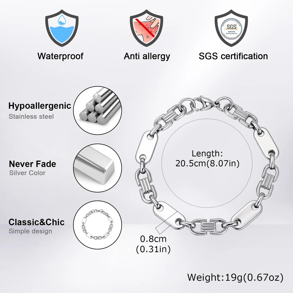 Trendy Classic Stainless Steel Bracelet for Men, Geometric Handmade Chain Bracelet, Fashion Jewelry Gift for Him ﻿