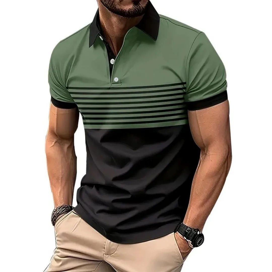 The 2025 summer new men's POLO shirt features a casual fashionable soft and comfortable 3D striped pattern print
