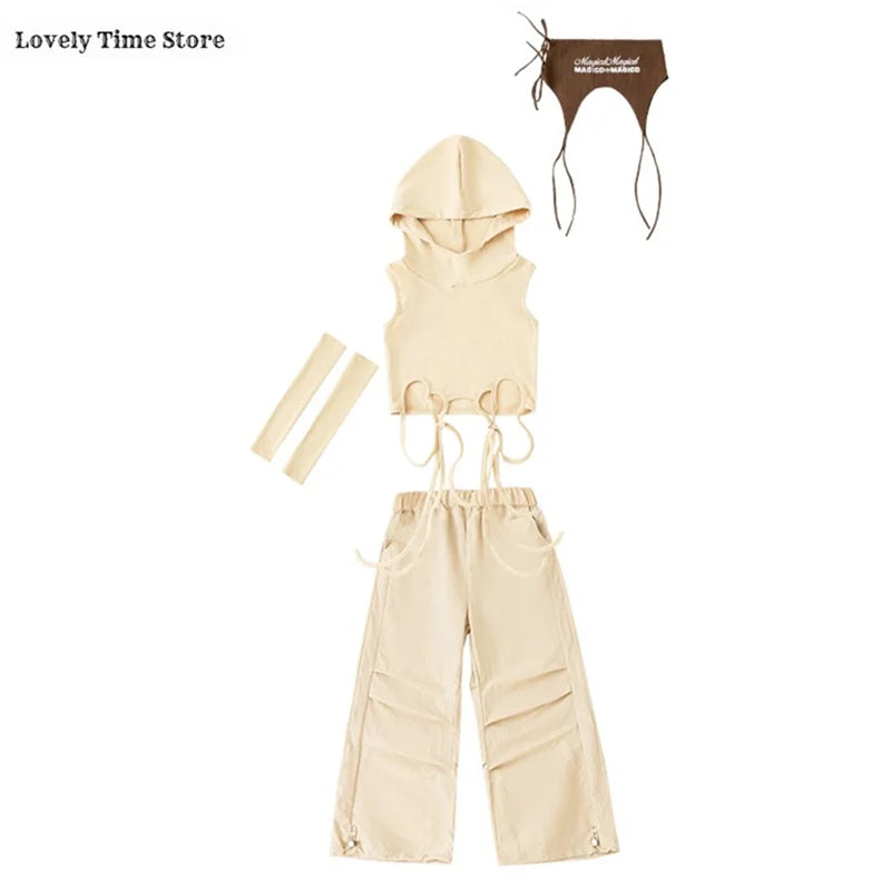 Girls Hip Hop Hoodies Joggers Pants Child Street Dance Hooded Crop Top Costume Kids K-pop Streetwear Jazz Girl Group Clothes Set