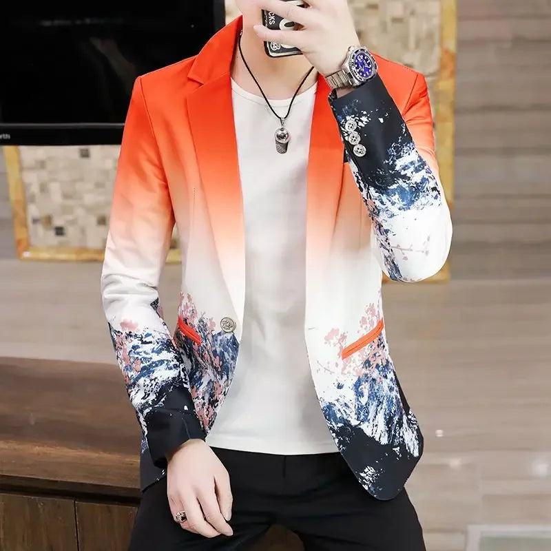 Spring Autumn New Male Sense of Design Leisure Outwea Fashion High-end Blazers Men's Korean-Style Slim-Fit Printed Suit Jacket r