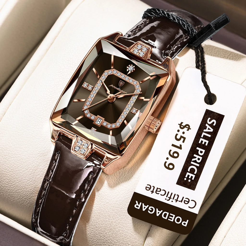 POEDAGAR Luxury High Quality Women Wristwatch Waterproof Date Rectangle Watch For Woman Leather Quartz Women's Watches Reloj+Box