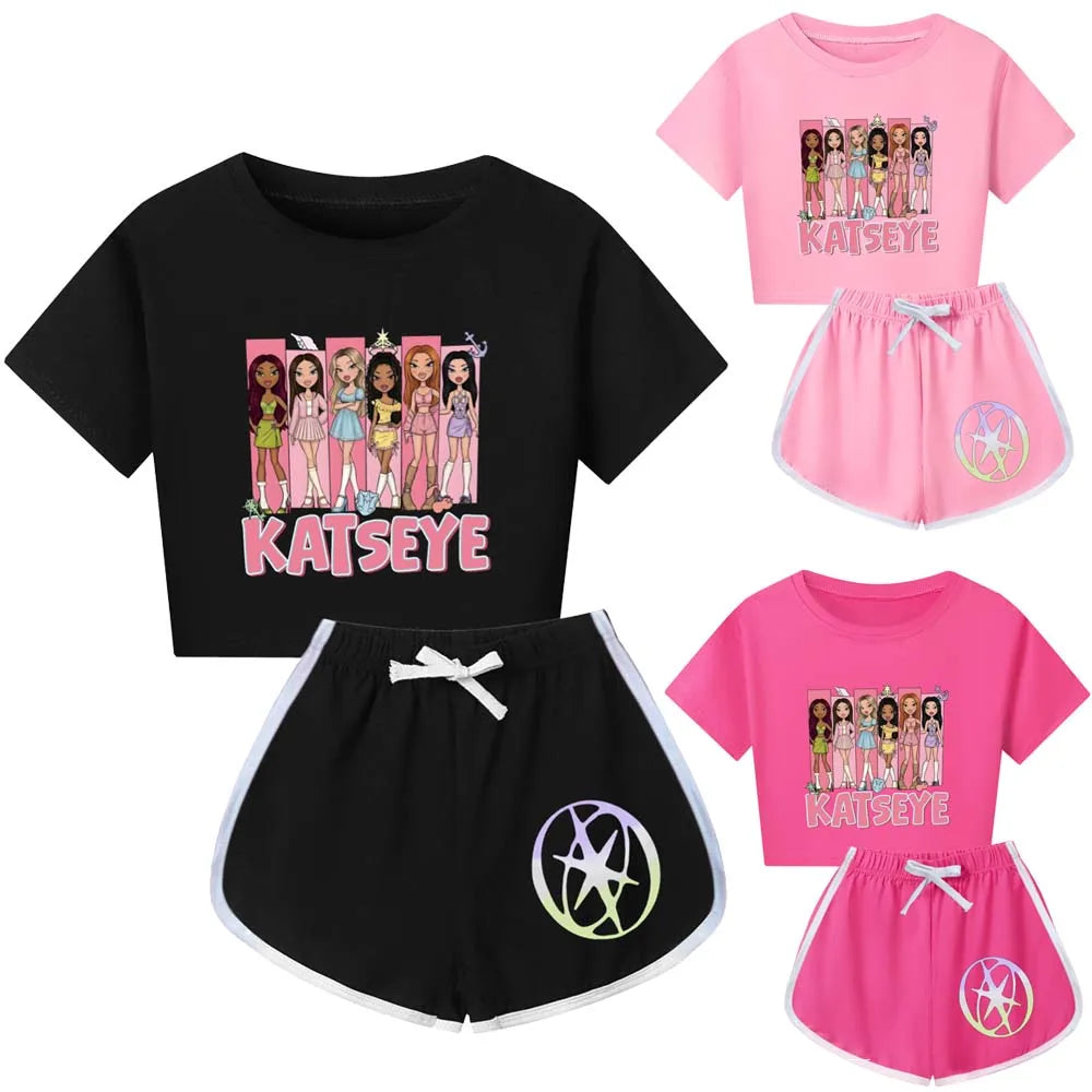 KATSEYE Kids Pajamas Set Cute Katseye Beautiful Chaos Short Sleeve Sleepwear for Toddler Boys Girls Summer Nightwear Sport Wear