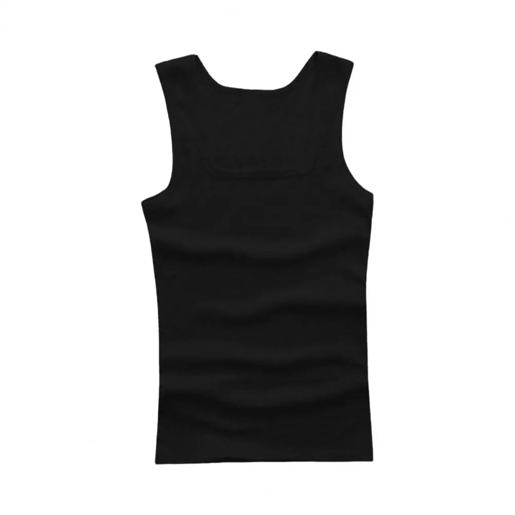Men Sports Vest Square Neck Sleeveless Bodybuilding Tank Top Sweat Absorption Elastic Casual Jogging Gym Tank Top Undershirt
