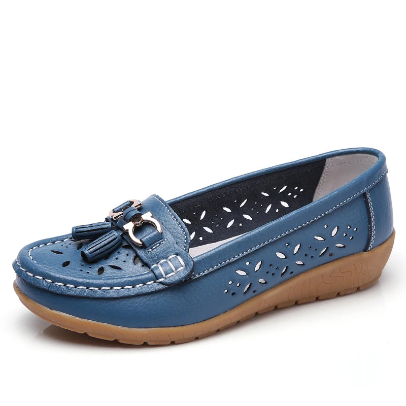 Women Wedge Flats Genuine Leather Slip On Loafers Moccasins Casual Shoes Luxury Brand Designs Big Size 41 42 43