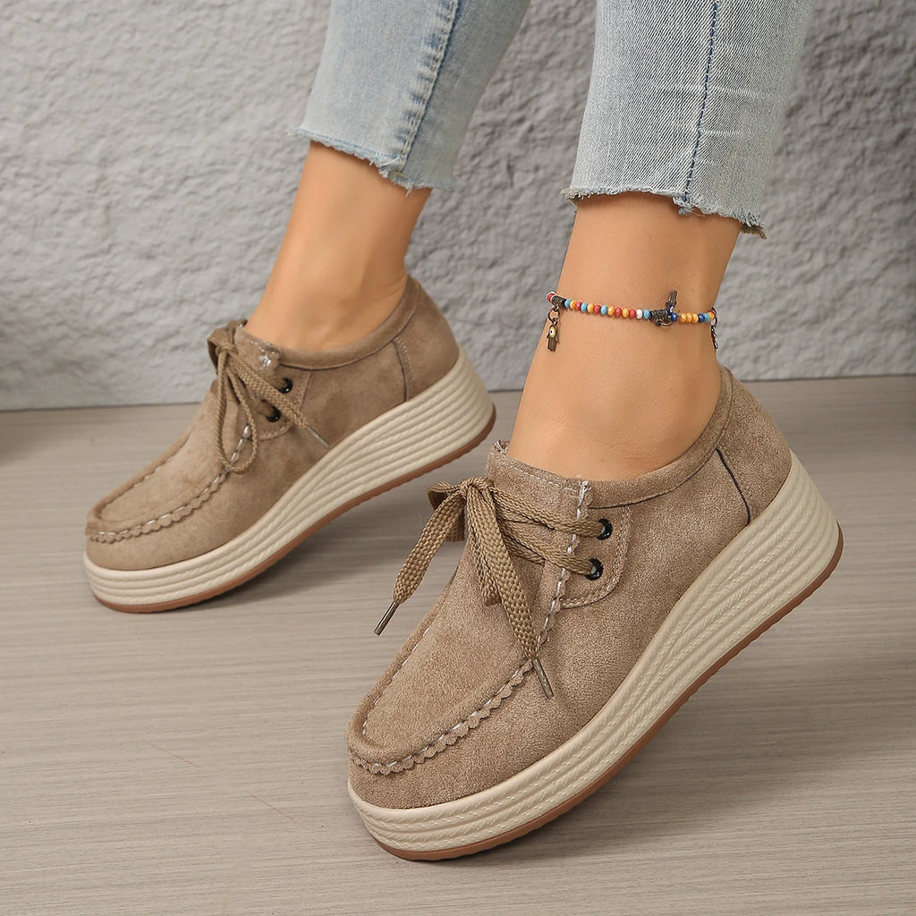 Women's Sports Shoes Spring Autumn Fashion Platform Sneakers Lace-up Round Toe Wedges Casual Comfortable Women's Shoes