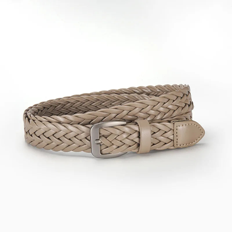 SimpleTrendy Braided Women’s Belt  Minimalist Retro Slim Waist Belt Casual and Versatile Jeans Belts with Buckle for Women