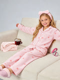 Girls' fashionable pajamas for spring and autumn, casual heart-shaped striped top and pants, suitable for daily home wear