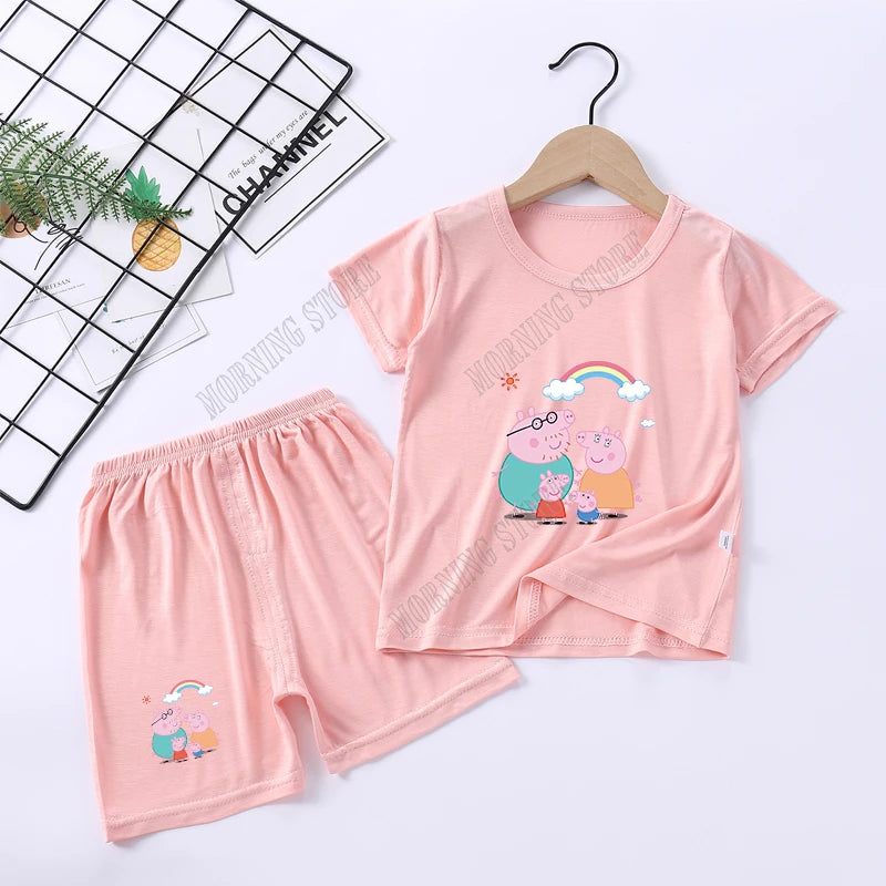 Peppa Pigs Children Pyjamas Sets Cartoon Girls boys Sleepwear Short Sleeved Clothes Kid Pajamas Set Baby Shirt Tops Clothing