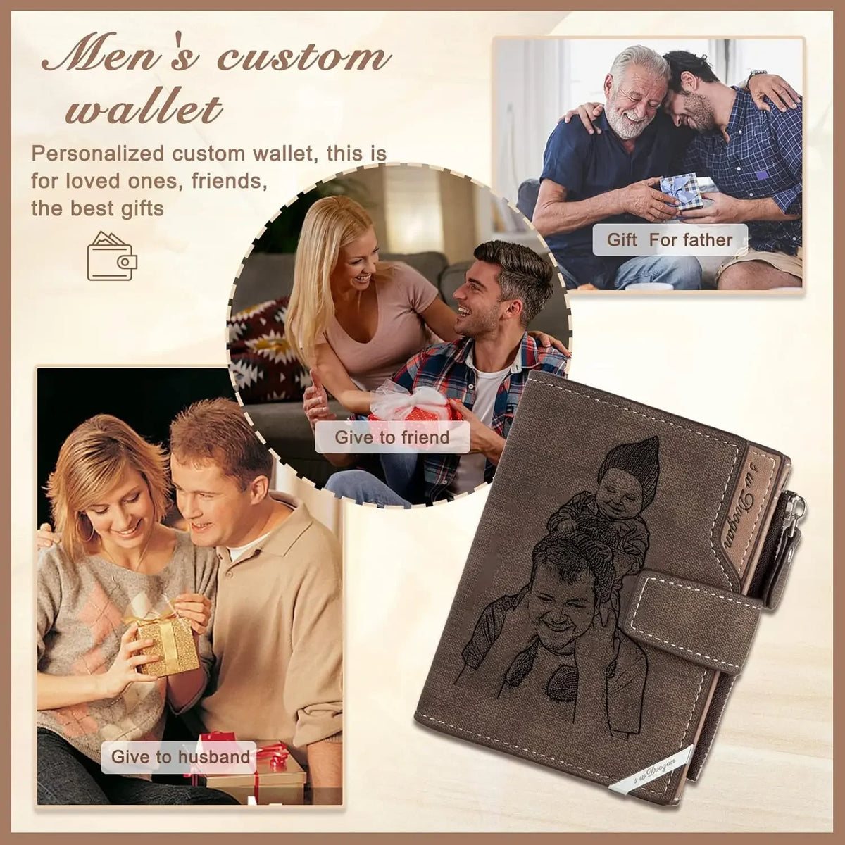 Personalized Wallets for Men Photo Engraved Wallet for Father Husband Son Boyfriend Grandpa Father's Day Gift Birthday