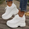 Black Knitted Wedges Heel Sneakers Women Spring Autumn Breathable Chunky Platform Sneakers Woman Slip on Mesh Sports Shoes 35-42