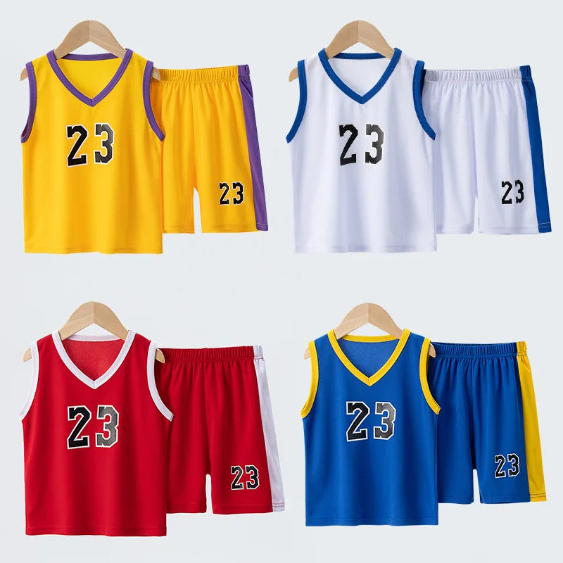 Boys Basketball Clothes Sets Summer Sports Ball Suit Girls Vest Sleeveless V-Neck Top Shorts 2 Pieces Children's Football Outfit