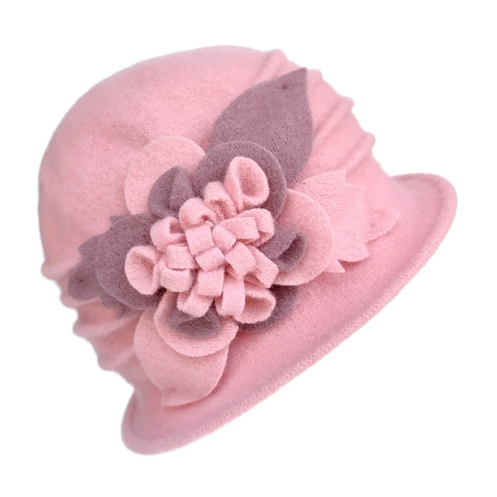 2025 Women's Autumn and Winter Wool Hat Hand-made 3D Flower Fedoras Basin Hats Hot Selling Floral Mixed Colors Wool Hats for Mom