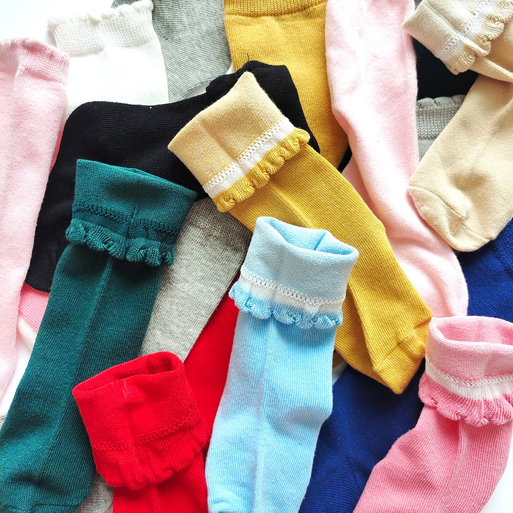 New Kids Knee High Socks Baby Girls Boys Flat Long Sock Soft Cotton Solid Color Children Stockings For 0-7 Years