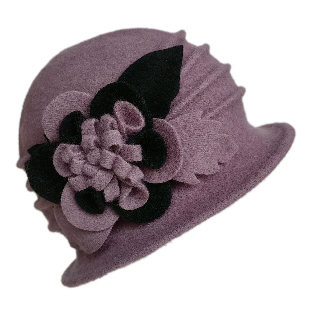 2025 Women's Autumn and Winter Wool Hat Hand-made 3D Flower Fedoras Basin Hats Hot Selling Floral Mixed Colors Wool Hats for Mom
