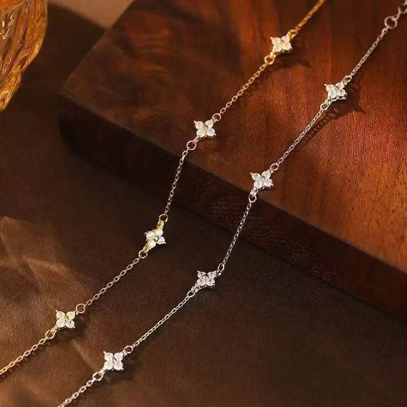 925 Sterling Silver Shiny Zircon Flower Bracelets For Women Charm Temperament Chain Bracelet Party Wedding Jewelry Holiday Gifts