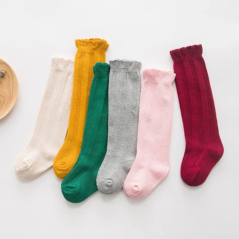 New Spring Autumn Baby Girls Cotton Knee High Socks Kids Girl Long Socks Toddler Double Needle Socks