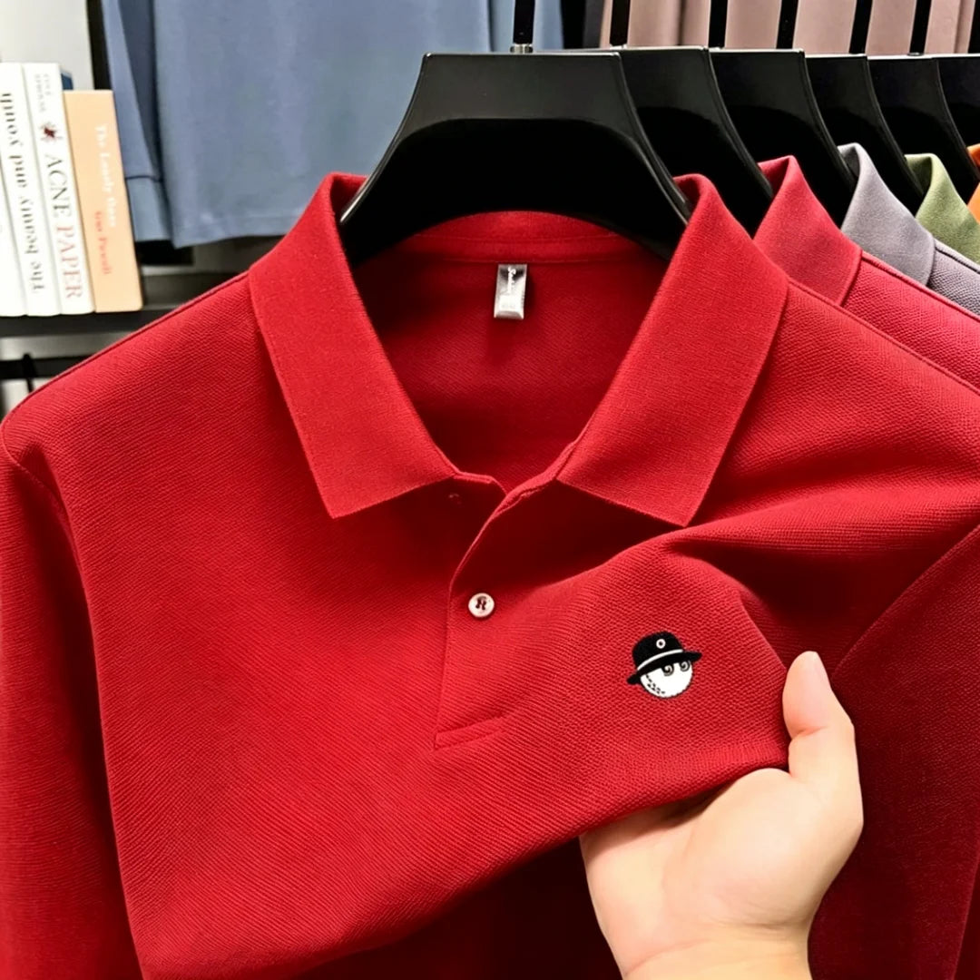 Men's Summer High-End Golf Short-Sleeved Polo Shirt with Collar,Solid Color,Breathable,Office Casual,High-Quality Men's Clothing