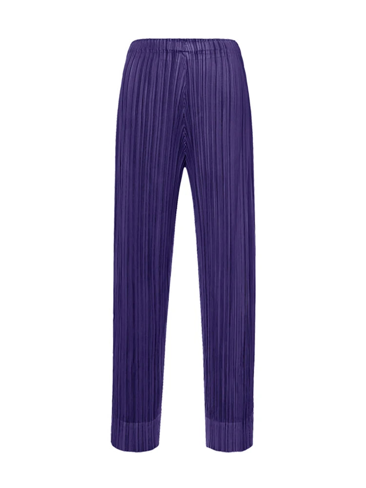 Miyake Pleated Simple Casual Ankle-Length Pants Spring Summer Autumn Pencil Pants Korean Fashion Women Basics Trousers In Stock