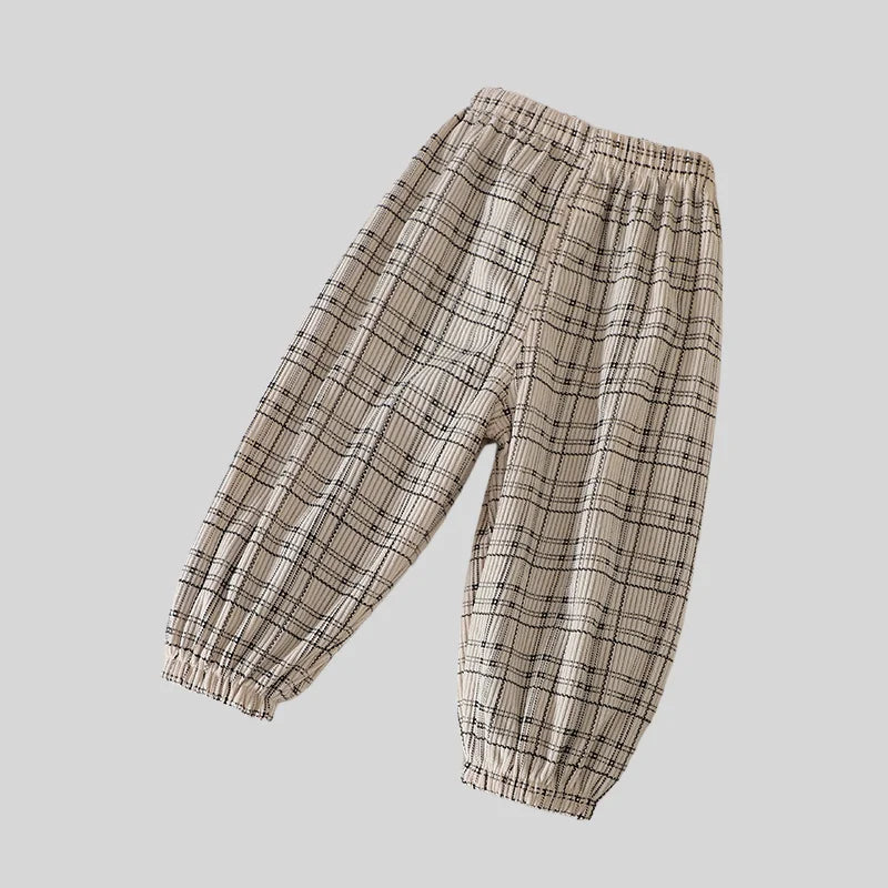 Vintage Checkered Striped 1-7Y Kids Pants Autumn Corduroy Textured Toddler Cropped Trousers