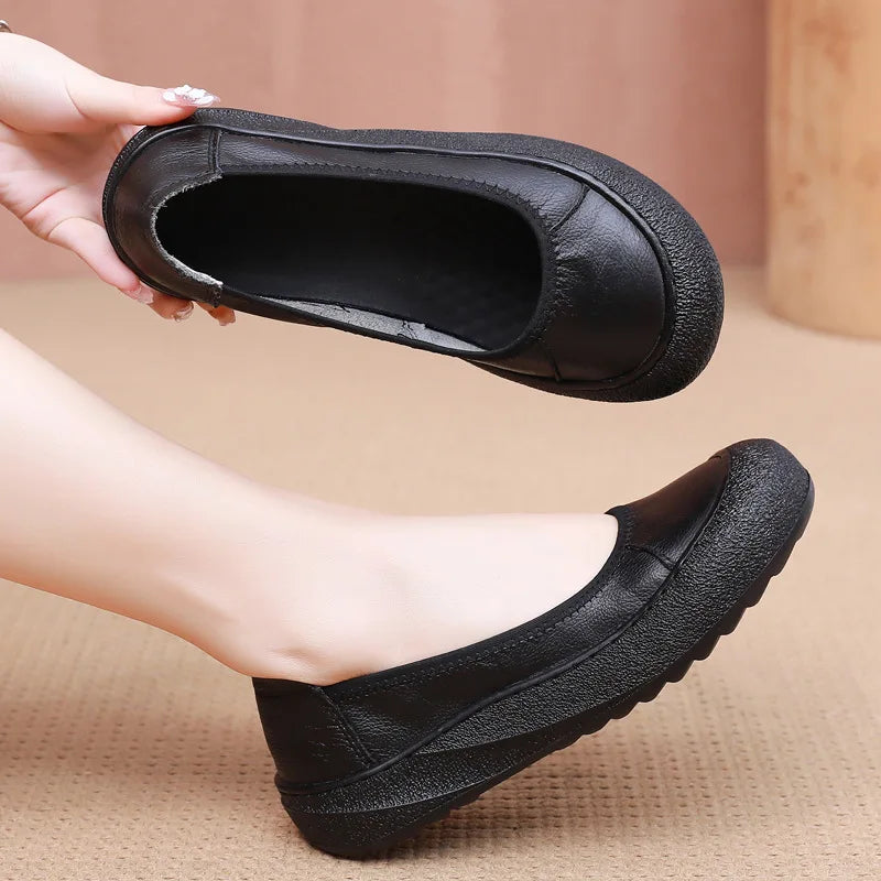 Spring Fashion Women's Loafers Genuine Leather Soft Moccasin Retro Butterfly-Know Flower Summer Ballet Flats Ladies Shoes