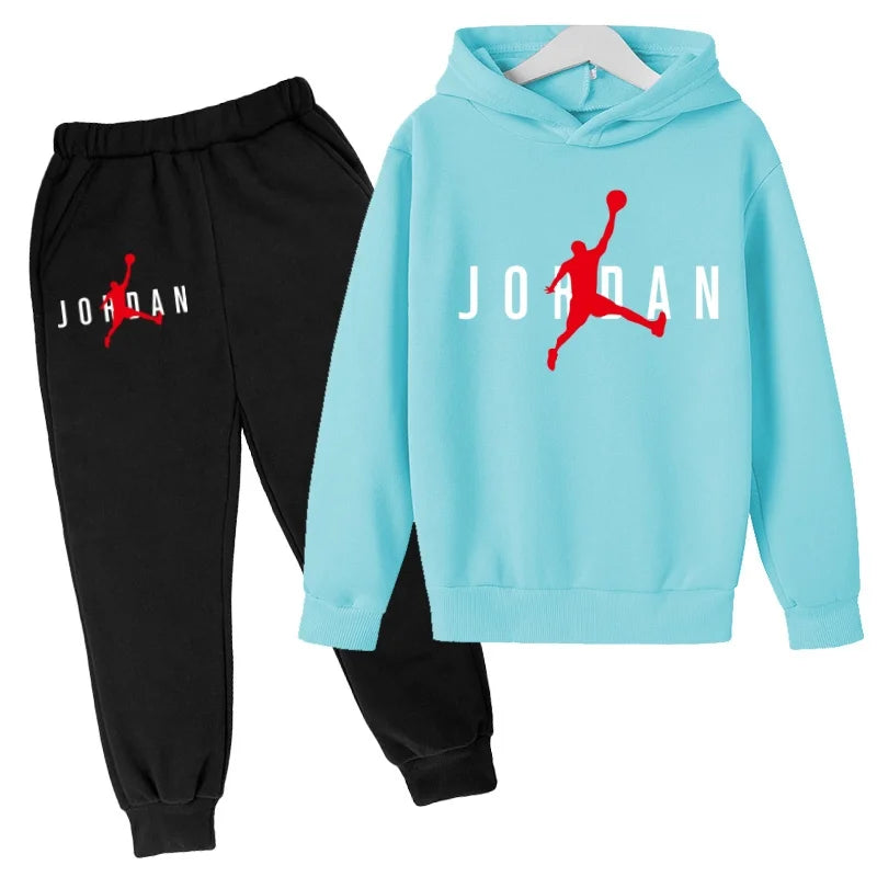 Kids Clothes Hoodie Basketball Letters Pullover Boy Girl 3-12Years Blue Sweatshirt+Black Pants Charming Leisure Brand Sports Set