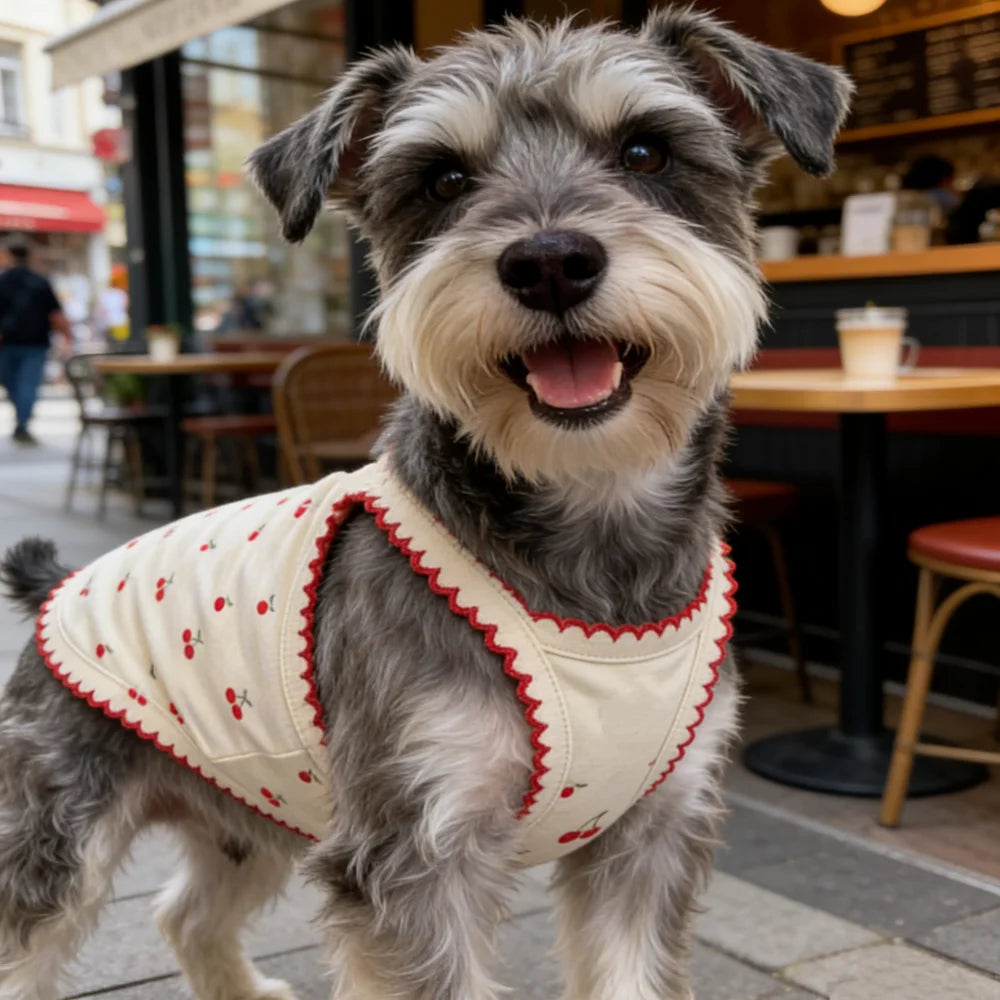1pc Cute cherry print pet tank top, soft and skin friendly pet clothing