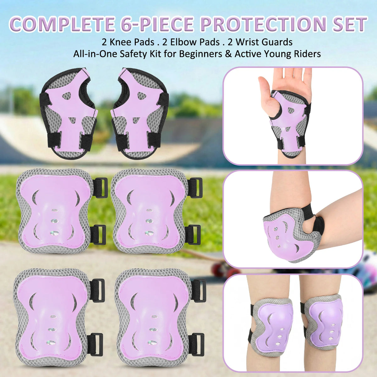 6Pcs Kids Knee Pads and Elbow Pads Wrist Guards Protective Gear Set for Bike Bicycle Cycling Skateboard Skating Sports Scooter