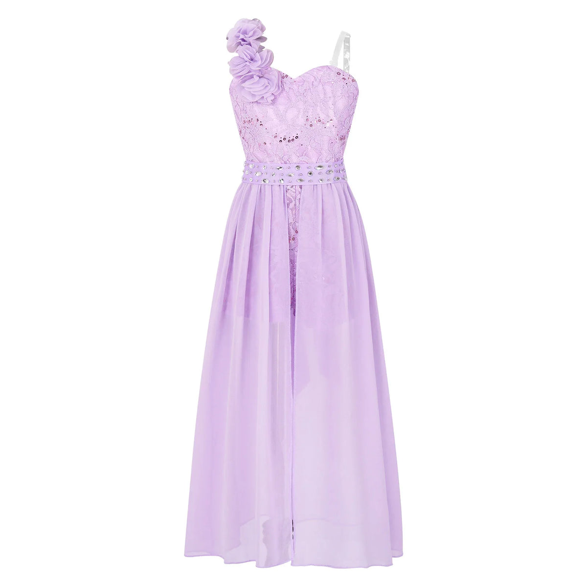 Kids Girls Elegant Party Dress Shiny Sequin Beaded Applique Lace Chiffon Jumpsuit Dress for Wedding Birthday Prom Pageant Evenig
