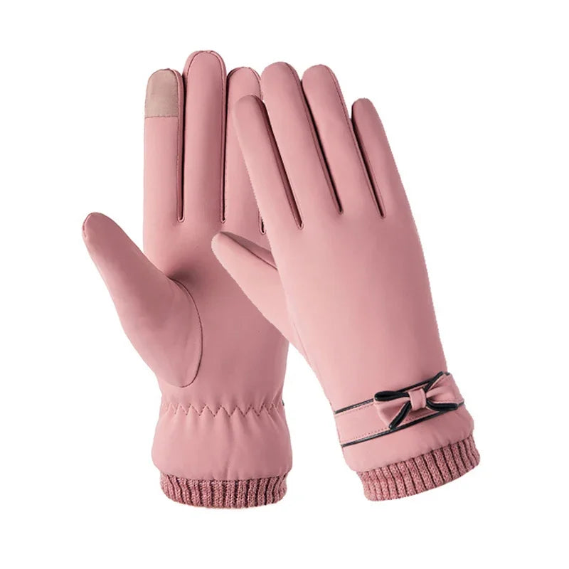Fashion Winter Women Gloves Windproof Internal Plush Warm Lady Mittens Touch Screen Skin-friendly Soft PU Leather Female Gloves