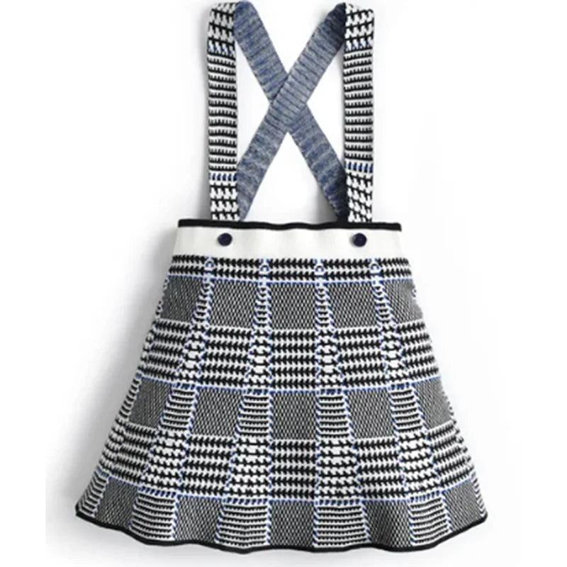 Kids Sweaters Girl Skirts Sister Mathcing Knitted Clothes Plaid Knit Pullover a Line Dresses Baby Princess Winter Vestidos