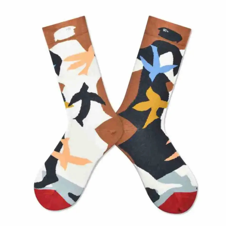 Trendy and Personalized Men Socks Hip Hop Oil Painting Abstract Sock Mouth Letter Embroidery Autumn Mid Tube Socks Women носки