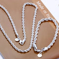 High Quality 925 Silver 4MM Women Men Chain Male Twisted Rope Necklace Bracelets Fashion Silver Jewelry Set