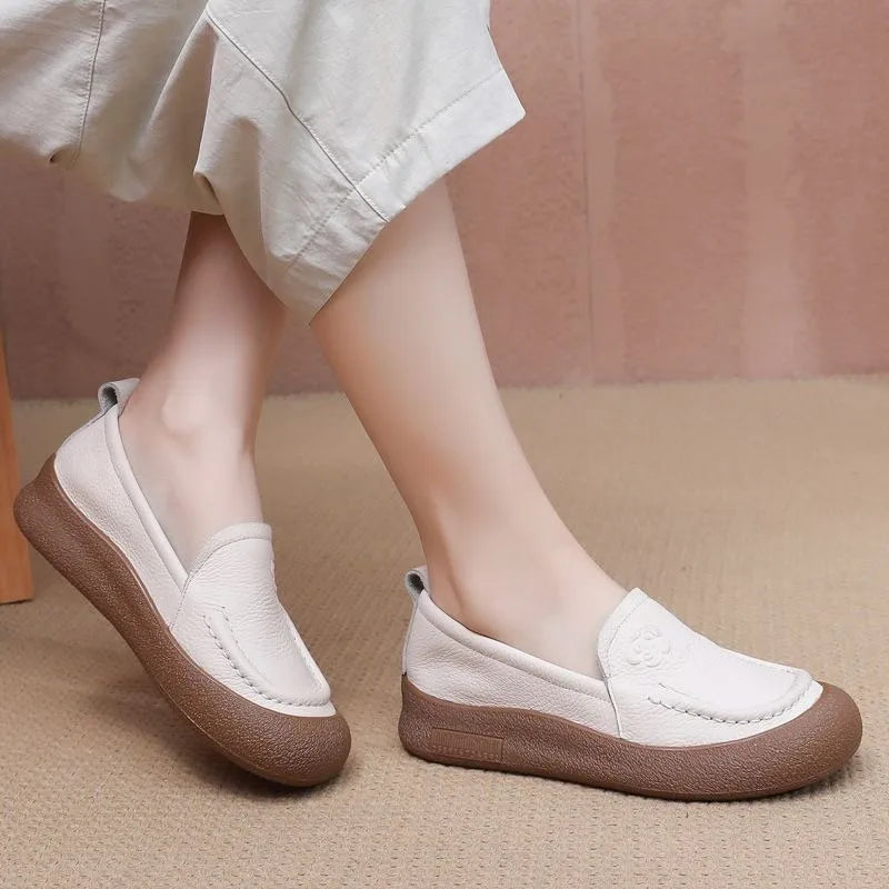 New Women Shoes Retro Luxury Genuine Leather Loafers for Woman Comfortable Vacation Casual Shoes Designer Shoes Zapatos De Mujer