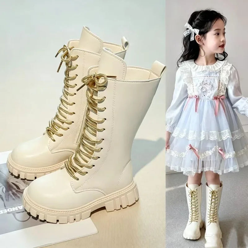 Childrens Fashion Boots 3-18 Years Old Boys Girls Tall Boots Autumn Winter Style British Style Kids Princess Long Boots Shoes