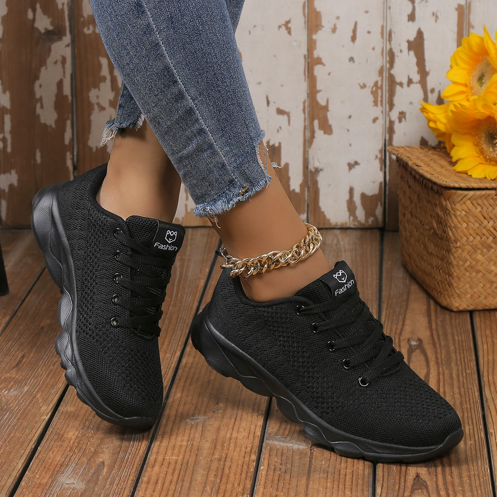 Women's Sports Shoes, Casual Running Shoes with Mesh Breathability, Comfortable Cushioned Soles, Solid Colors for Versatile Dail